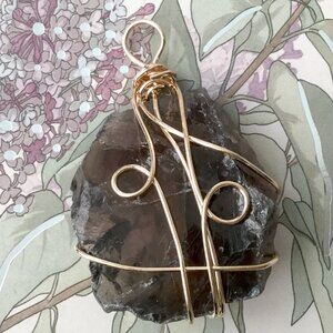 Brazilian Smoky Quartz Rough Cut Wire Wrapped Pendant NEW